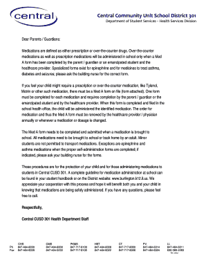 Med A Form - Student Medication Permission