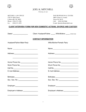 Client Interview Form for Divorce and Custody