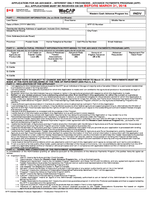 Application for an Advance Interest Only Provisions