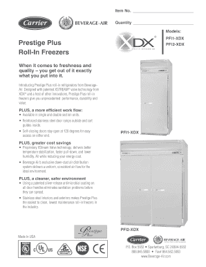 Prestige Plus Roll-In Freezers Specification Sheet