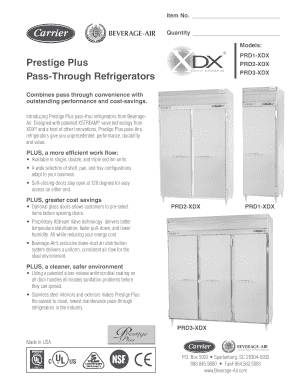 Prestige Plus Pass-Through Refrigerators Order Form