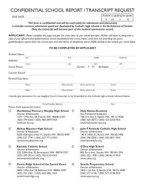 Confidential School Report Transcript Request Form