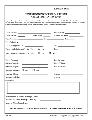 Fillable Online HENDERSON POLICE DEPARTMENT ARREST NOTIFICATION FORM ...