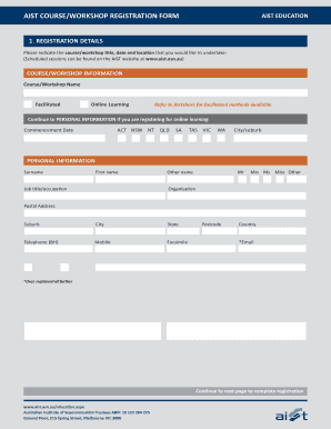 AIST COURSEWORKSHOP REGISTRATION FORM AIST EDUCATION - aist asn