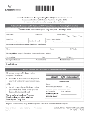 EmblemHealth Medicare Prescription Drug Plan Enrollment Form