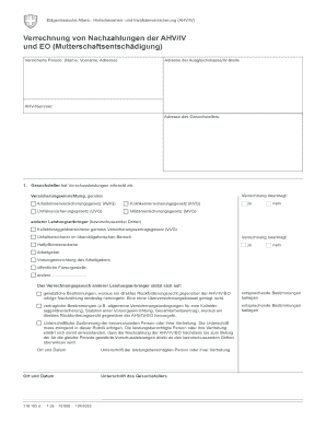Formular für die Verrechnung von Nachzahlungen der AHV/IV