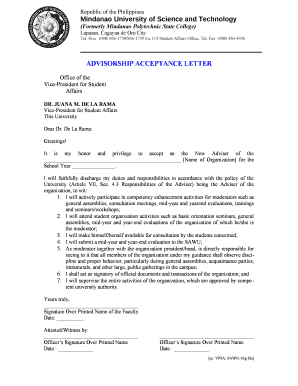 College acceptance letter template - ADVISORSHIP ACCEPTANCE LETTER - Mindanao University of - must edu