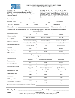Common Teacher Reference Report