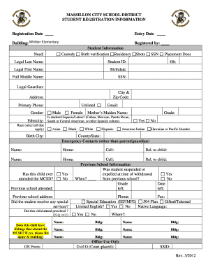 Massillon City School District Student Registration Form