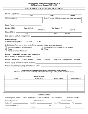 Maine Student Enrollment Application