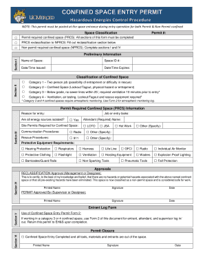 Hazardous Energies Control Procedure Permit