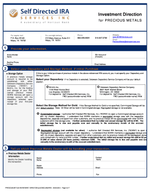 Precious Metals Investment Direction Form