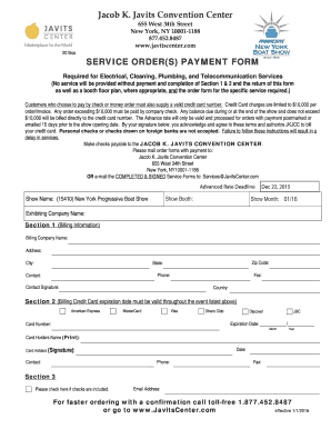 Jacob K. Javits Convention Center Cleaning Service Order Form