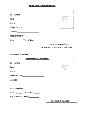 DAV University Admit Card