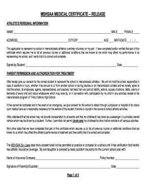 MSHSAA Medical Certificate