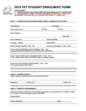 How much does subway pay hourly - 2015 VET STUDENT ENROLMENT FORM HOW TO APPLY TH 1 - rowvillesc vic edu