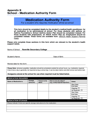 School Medication Authority Form
