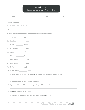 Measurements and Conversions Worksheet
