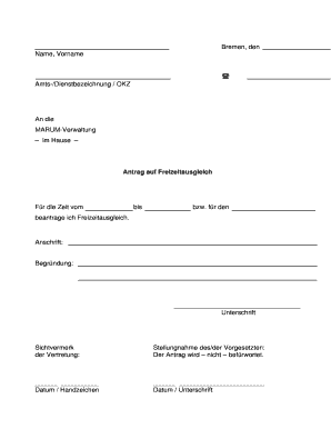 Antrag auf Freizeitausgleich