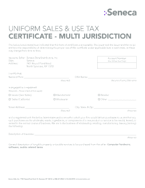 Multi-Jurisdiction Sales and Use Tax Certificate