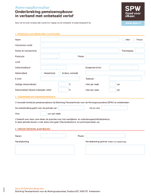 Aanvraagformulier Onderbreking pensioenopbouw