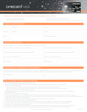 Onecard Visa Balance Transfer Authorization Form