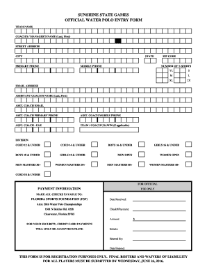 SUNSHINE STATE GAMES OFFICIAL WATER POLO ENTRY FORM