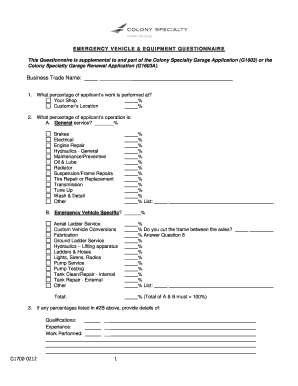 Emergency Vehicle Equipment Questionnaire