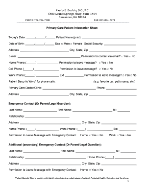 Primary Care Patient Information Sheet