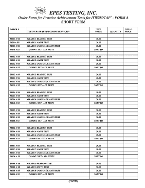 Order Form for Practice Achievement Tests