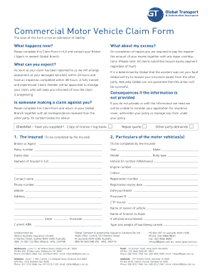 Commercial Motor Vehicle Claim Form
