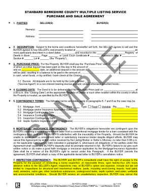 Standard Berkshire County Purchase and Sale Agreement