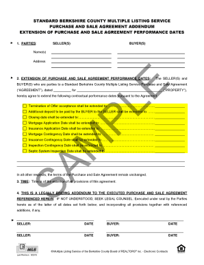 Berkshire County Purchase and Sale Agreement Addendum