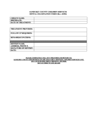 Sandusky County Dental Examination Form