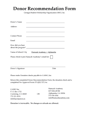 Georgia Donor Recommendation Form