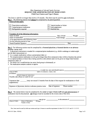 Ohio Medication Administration Request Form