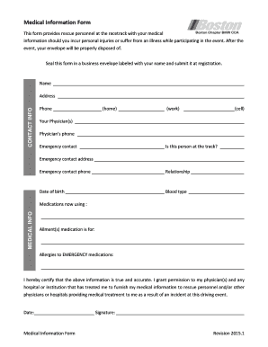 Medical Information Form for Racetrack Participants