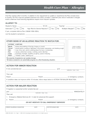 Allergy Action Plan for Students