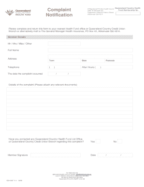 Queensland Country Health Fund Complaint Form