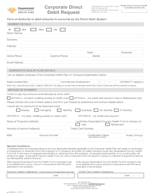 Queensland Country Health Direct Debit Authority Form