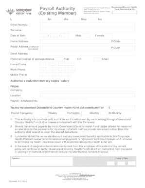 Queensland Country Health Fund Payroll Deduction Form