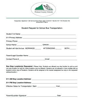 Student Request for School Bus Transportation