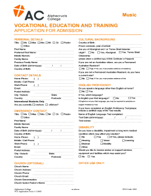 Alphacrucis College Music Application Form