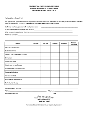 CONFIDENTIAL PROFESSIONAL REFERENCE FORM FOR CERTIFICATED