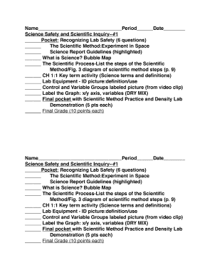 Science Safety and Scientific Inquiry Worksheet