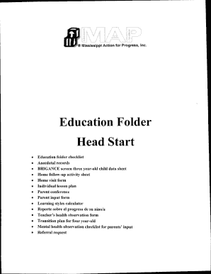 Head Start Education Folder Checklist