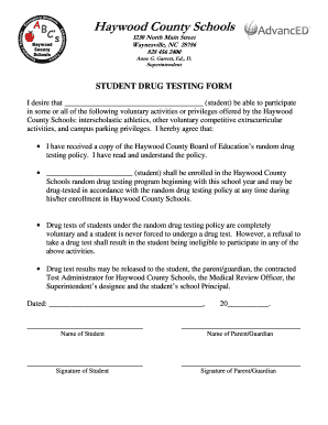 Student Drug Testing Form