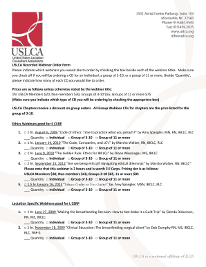 USLCA Recorded Webinar Order Form