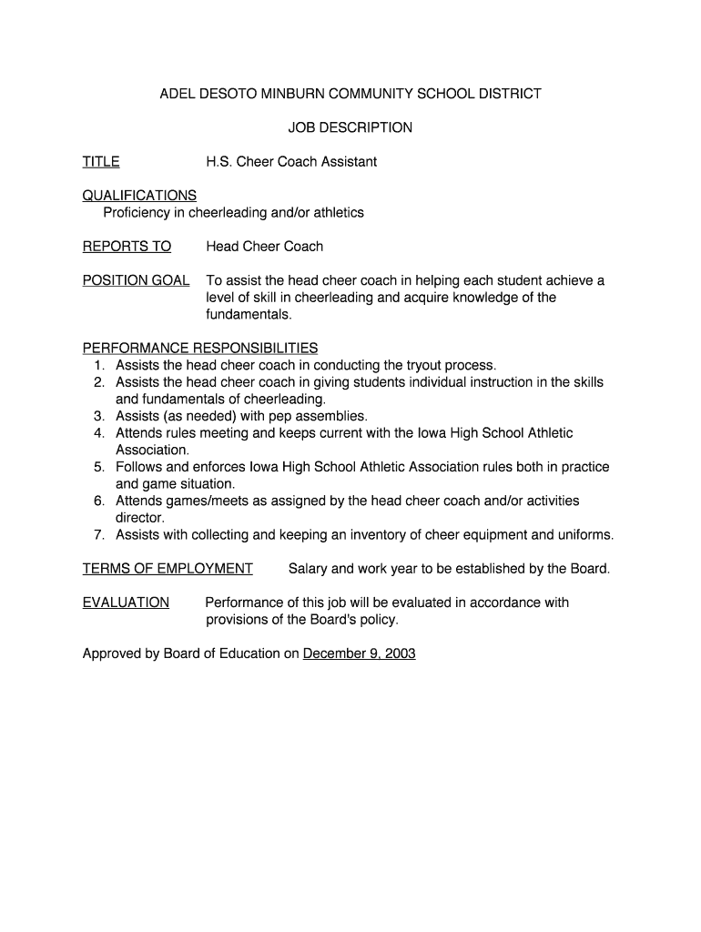 Fillable Online Cheer Coach Assistant Fax Email Print pdfFiller