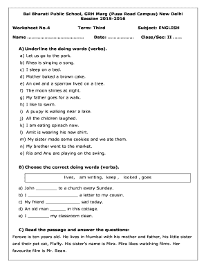 English Worksheet for Class II
